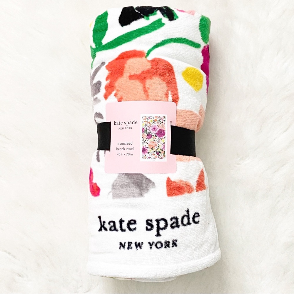 Kate Spade NY Floral Colorful Dahlias Print Oversized Beach Towel New - Picture 2 of 8